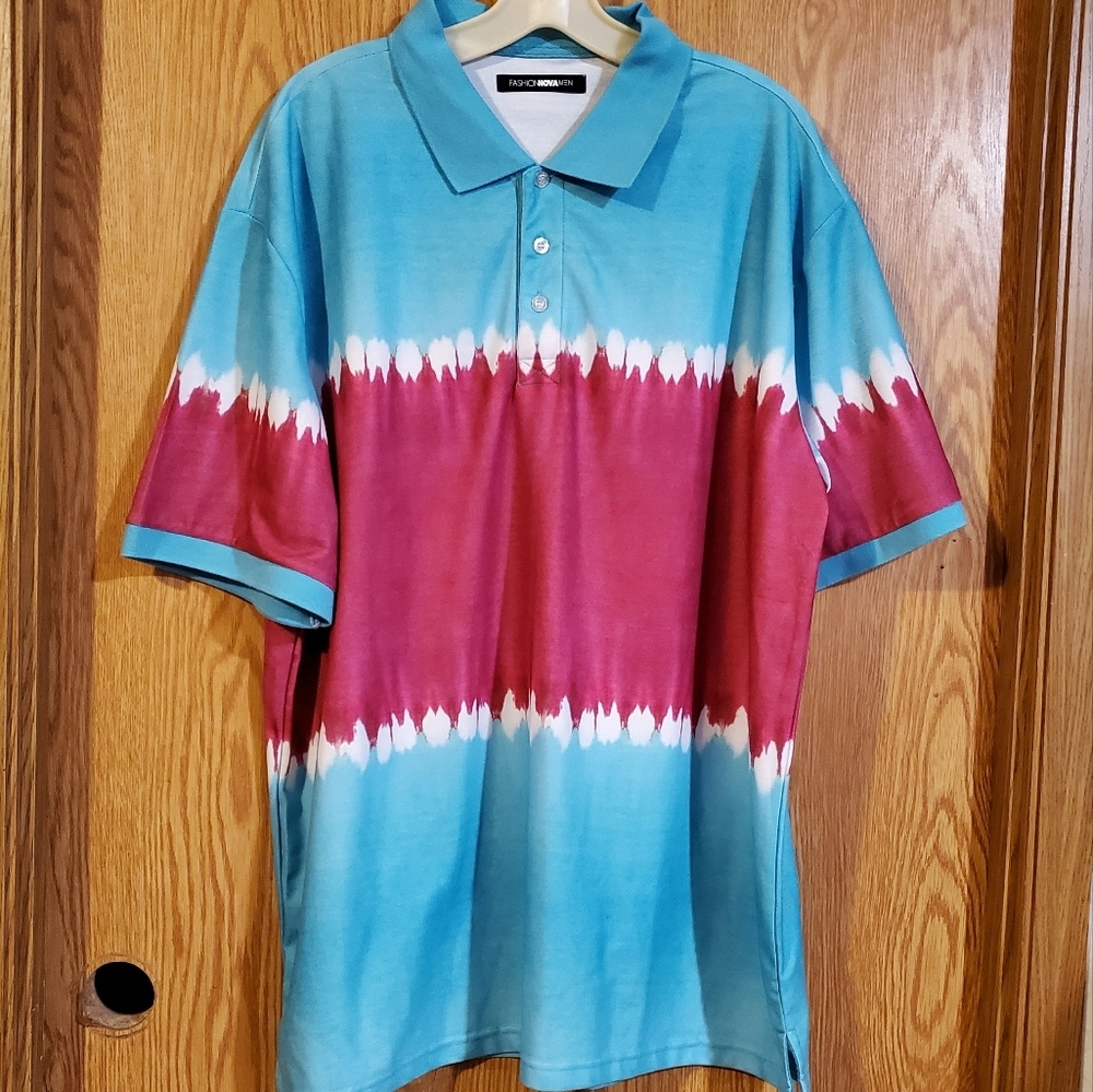 Fashion Nova Gerardo short sleeve tie dye polo shirt polyester size L - Picture 4 of 11